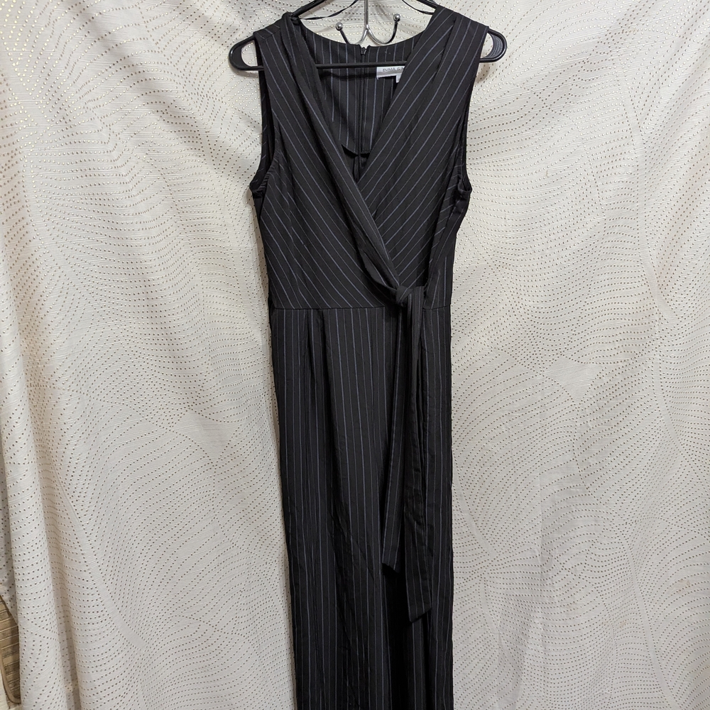 Chic Black Pinstripe Maxi Dress